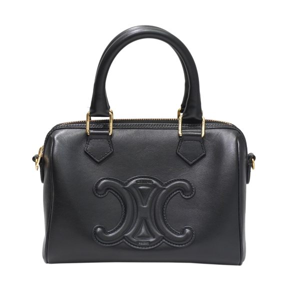 Celine Cuir Triomphe Boston Smooth Calfskin Small Shoulder Bag Black - Picture 1 of 16